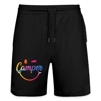 Camper_Smile_bunt - Stanley/Stella Unisex Bio Joggingshorts Trainer  - Schwarz - Vorne - Nik (191cm) & Marisol (170cm)