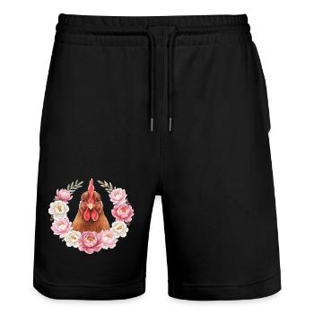 Braunes Huhn - Stanley/Stella Unisex Bio Joggingshorts Trainer  - Schwarz - Vorne - Nik (191cm) & Marisol (170cm)