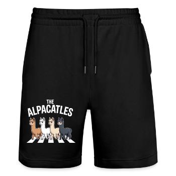 Alpacatles Llama Alpaca - Stanley/Stella Trainer Unisex Organic Jogging Shorts - black - Front - Nik (191cm) & Marisol (170cm)