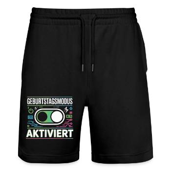 Geburtstagsmodus Aktiviert - Stanley/Stella Unisex Bio Joggingshorts Trainer  - Schwarz - Vorne - Nik (191cm) & Marisol (170cm)