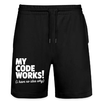 Mon code fonctionne ! (Je ne sais pas pourquoi) - Short de jogging bio TRAINER Stanley/Stella unisexe - noir - Devant - Nik (191cm) & Marisol (170cm)