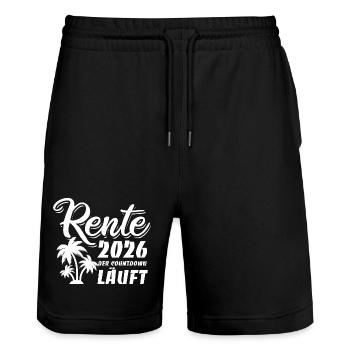 Rente 2026 - Ruhestand - Der Countdown läuft - Stanley/Stella Unisex Bio Joggingshorts Trainer  - Schwarz - Vorne - Nik (191cm) & Marisol (170cm)