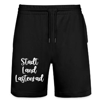 Stadt Land Lastenrad Typo-Design - Stanley/Stella Unisex Bio Joggingshorts Trainer  - Schwarz - Vorne - Nik (191cm) & Marisol (170cm)