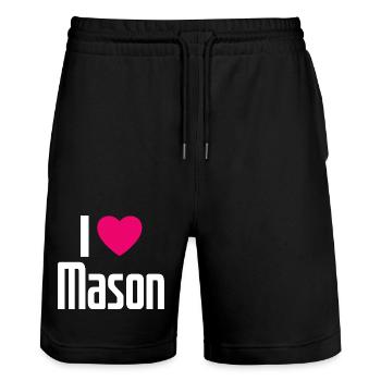 I Love Mason Pinkes Herz Ich liebe Mason - Stanley/Stella Unisex Bio Joggingshorts Trainer  - Schwarz - Vorne - Nik (191cm) & Marisol (170cm)