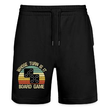 Whose Turn Is It Board Game Strategy Competitive - Stanley/Stella Unisex Bio Joggingshorts Trainer  - Schwarz - Vorne - Nik (191cm) & Marisol (170cm)