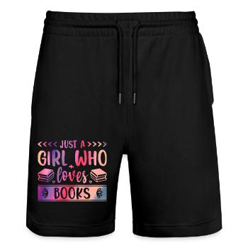 Just a girl who loves books - Stanley/Stella Trainer Unisex Organic Jogging Shorts - black - Front - Nik (191cm) & Marisol (170cm)