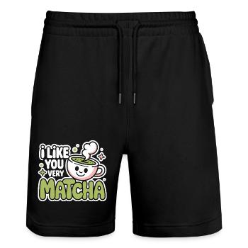 Thé matcha dit thé vert comme toi, très matcha - Short de jogging bio TRAINER Stanley/Stella unisexe - noir - Devant - Nik (191cm) & Marisol (170cm)