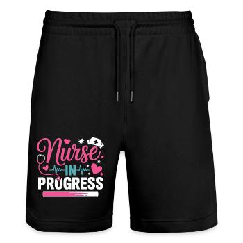 Nurse In Progress Pink Blau - Stanley/Stella Unisex Bio Joggingshorts Trainer  - Schwarz - Vorne - Nik (191cm) & Marisol (170cm)