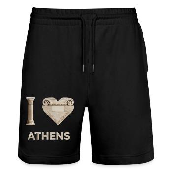 ATHÈNES – Lettrage architectural en marbre - Short de jogging bio TRAINER Stanley/Stella unisexe - noir - Devant - Nik (191cm) & Marisol (170cm)