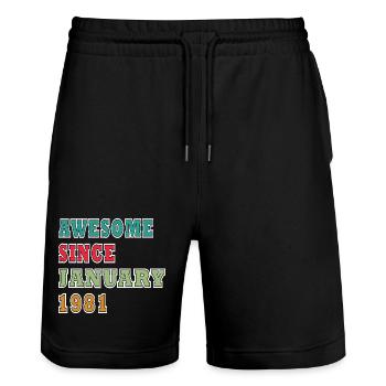 45th Birthday Vintage January Vintage 1981 - Stanley/Stella Trainer Unisex Organic Jogging Shorts - black - Front - Nik (191cm) & Marisol (170cm)