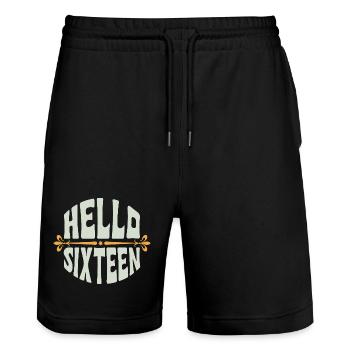 Hello Sixteen 16 Years Retro - Stanley/Stella Trainer Unisex Organic Jogging Shorts - black - Front - Nik (191cm) & Marisol (170cm)