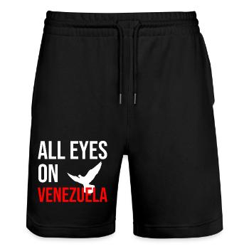 All Eyes On Venezuela - Stanley/Stella Trainer Unisex Organic Jogging Shorts - black - Front - Nik (191cm) & Marisol (170cm)
