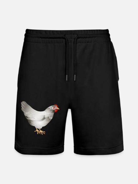 Hand drawn white chicken in illustration - Stanley/Stella Trainer Unisex Organic Jogging Shorts - black