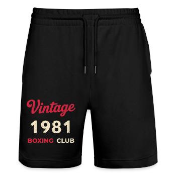 Vintage 1981 – Boxing Club Retro Geburtsjahr - Stanley/Stella Unisex Bio Joggingshorts Trainer  - Schwarz - Vorne - Nik (191cm) & Marisol (170cm)