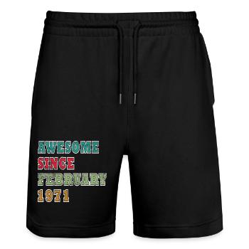 1971 February Birthday Legend - Stanley/Stella Trainer Unisex Organic Jogging Shorts - black - Front - Nik (191cm) & Marisol (170cm)