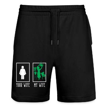 Your Wife My Wife Plant Lover Plants - Stanley/Stella Trainer Unisex Organic Jogging Shorts - black - Front - Nik (191cm) & Marisol (170cm)