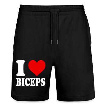 Ich liebe Biceps Gym Bodybuilding Fitness - Stanley/Stella Unisex Bio Joggingshorts Trainer  - Schwarz - Vorne - Nik (191cm) & Marisol (170cm)