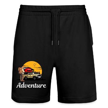 Adventure trail camping road trip - Stanley/Stella Trainer Unisex Organic Jogging Shorts - black - Front - Nik (191cm) & Marisol (170cm)