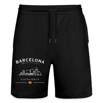 Barcelona Skyline Catalonia Silhouette - Stanley/Stella Trainer Unisex Organic Jogging Shorts - black - Front - Nik (191cm) & Marisol (170cm)