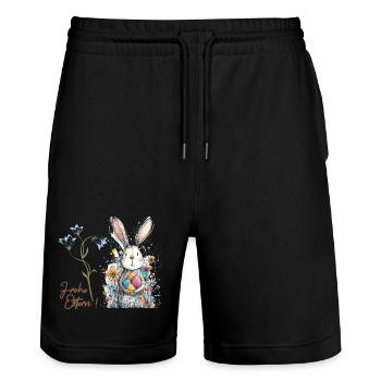 Osterhase mit bunten Eiern - Stanley/Stella Unisex Bio Joggingshorts Trainer  - Schwarz - Vorne - Nik (191cm) & Marisol (170cm)