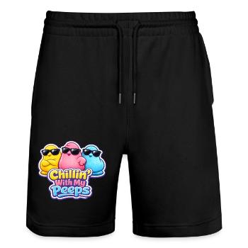 Chick, Spring, Flowers, Summer, Easter, Garden - Stanley/Stella Trainer Unisex Organic Jogging Shorts - black - Front - Nik (191cm) & Marisol (170cm)