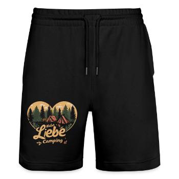 Camping Spruch Natur Liebe Camper Outdoor Geschenk - Stanley/Stella Unisex Bio Joggingshorts Trainer  - Schwarz - Vorne - Nik (191cm) & Marisol (170cm)