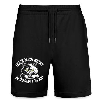 Guck Mich Nicht In Diesem Ton An Frech Büro Spruch - Stanley/Stella Unisex Bio Joggingshorts Trainer  - Schwarz - Vorne - Nik (191cm) & Marisol (170cm)