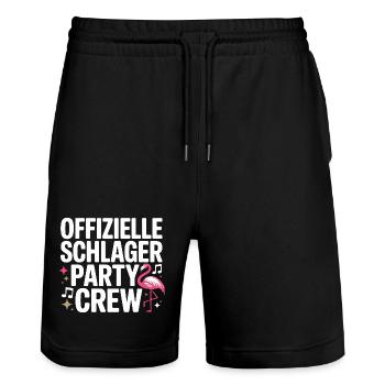 Schlager Party Crew Mallorca Flamingo JGA Malle - Stanley/Stella Unisex Bio Joggingshorts Trainer  - Schwarz - Vorne - Nik (191cm) & Marisol (170cm)