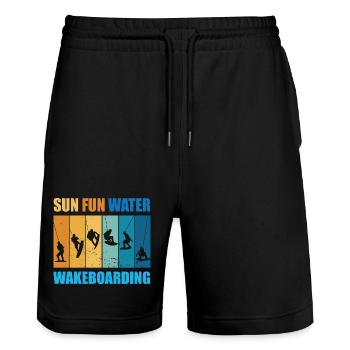 Sonne, Spass, Wasser, Wakeboarden - Stanley/Stella Unisex Bio Joggingshorts Trainer  - Schwarz - Vorne - Nik (191cm) & Marisol (170cm)