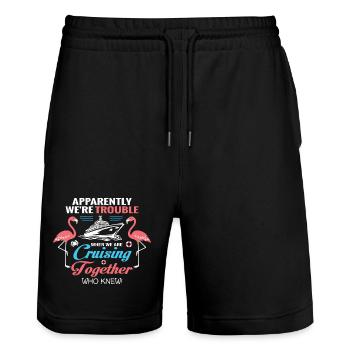 Cruising Together Flamingos Spaß - Stanley/Stella Unisex Bio Joggingshorts Trainer  - Schwarz - Vorne - Nik (191cm) & Marisol (170cm)