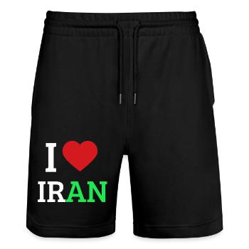 J’adore l’Iran - I Heart Iran Pride Tee - Short de jogging bio TRAINER Stanley/Stella unisexe - noir - Devant - Nik (191cm) & Marisol (170cm)