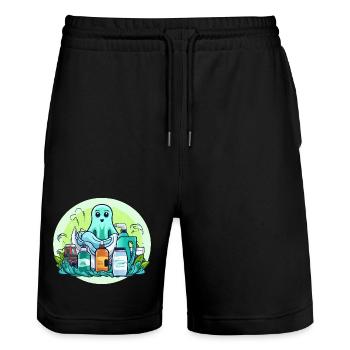 Green Cleaning Spirit Cartoon - Stanley/Stella Trainer Unisex Organic Jogging Shorts - black - Front - Nik (191cm) & Marisol (170cm)