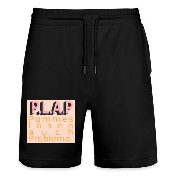 PLAP Pommes Probleme Typo - Stanley/Stella Unisex Bio Joggingshorts Trainer  - Schwarz - Vorne - Nik (191cm) & Marisol (170cm)