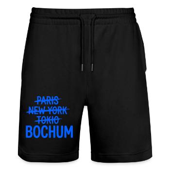 Bochum, Ruhrpott, Ruhrgebiet City Hoodie, tasse - Stanley/Stella Unisex Bio Joggingshorts Trainer  - Schwarz - Vorne - Nik (191cm) & Marisol (170cm)