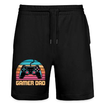 Gamer Dad Retro Controller Sunset Zocken Zocker - Stanley/Stella Trainer Unisex Organic Jogging Shorts - black - Front - Nik (191cm) & Marisol (170cm)