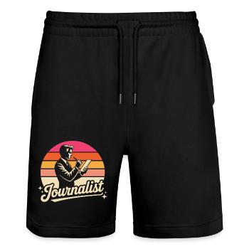 Journalist - Stanley/Stella Unisex Bio Joggingshorts Trainer  - Schwarz - Vorne - Nik (191cm) & Marisol (170cm)