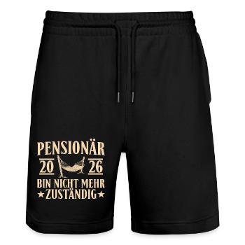 Pensioner 2026 - No longer responsible Retirement - Stanley/Stella Trainer Unisex Organic Jogging Shorts - black - Front - Nik (191cm) & Marisol (170cm)