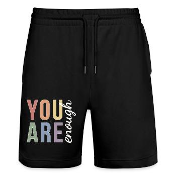 You Are Enough Typography in Pastel Pride - Stanley/Stella Trainer Unisex Organic Jogging Shorts - black - Front - Nik (191cm) & Marisol (170cm)