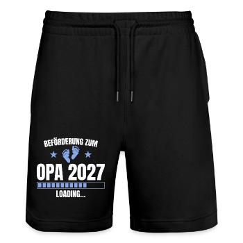 Beförderung zum Opa 2027 – Loading - Stanley/Stella Unisex Bio Joggingshorts Trainer  - Schwarz - Vorne - Nik (191cm) & Marisol (170cm)