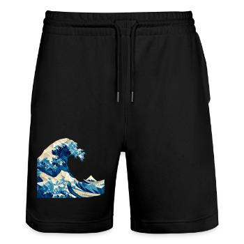 Origami Welle japanische Kunst Hokusai Fuji - Stanley/Stella Unisex Bio Joggingshorts Trainer  - Schwarz - Vorne - Nik (191cm) & Marisol (170cm)
