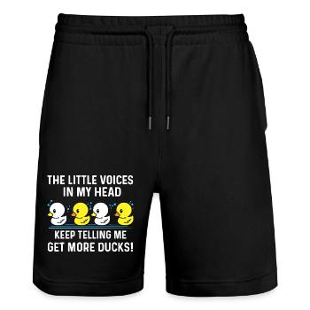 Duck Chorus: Voices In My Head - Stanley/Stella Trainer Unisex Organic Jogging Shorts - black - Front - Nik (191cm) & Marisol (170cm)