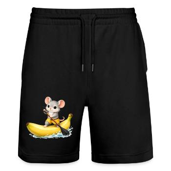 Süße Maus auf Banane SUP Kawaii Motiv - Stanley/Stella Unisex Bio Joggingshorts Trainer  - Schwarz - Vorne - Nik (191cm) & Marisol (170cm)