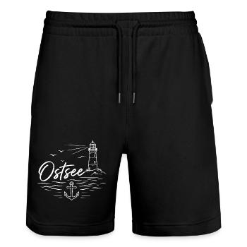 Ostsee - Stanley/Stella Unisex Bio Joggingshorts Trainer  - Schwarz - Vorne - Nik (191cm) & Marisol (170cm)