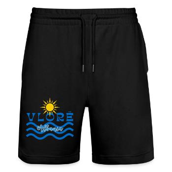 VLORË Albania Sun Waves - Stanley/Stella Trainer Unisex Organic Jogging Shorts - black - Front - Nik (191cm) & Marisol (170cm)