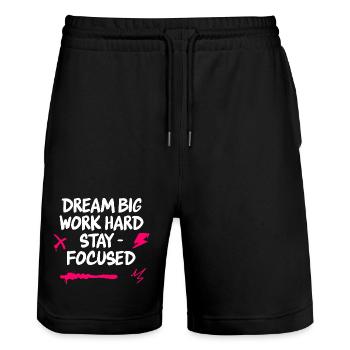 Dream big work hard stay focused - Stanley/Stella Trainer Unisex Organic Jogging Shorts - black - Front - Nik (191cm) & Marisol (170cm)