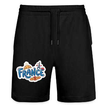 Sticker France Kawaii Croissant Paris - Stanley/Stella Trainer Unisex Organic Jogging Shorts - black - Front - Nik (191cm) & Marisol (170cm)