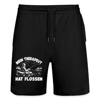 Lustiger Angelspruch - Stanley/Stella Unisex Bio Joggingshorts Trainer  - Schwarz - Vorne - Nik (191cm) & Marisol (170cm)