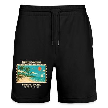 Dominikanische Republik Punta Cana Reisemarke - Stanley/Stella Unisex Bio Joggingshorts Trainer  - Schwarz - Vorne - Nik (191cm) & Marisol (170cm)