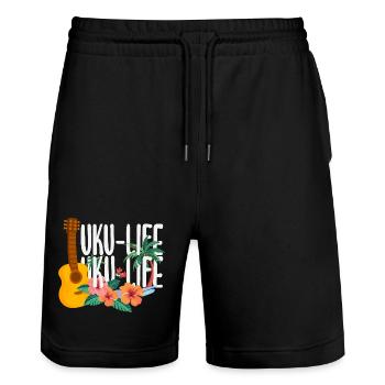 Funny Ukulele Designs and Sayings - Stanley/Stella Trainer Unisex Organic Jogging Shorts - black - Front - Nik (191cm) & Marisol (170cm)