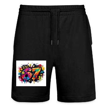Royal 67 Color Explosion - Stanley/Stella Trainer Unisex Organic Jogging Shorts - black - Front - Nik (191cm) & Marisol (170cm)